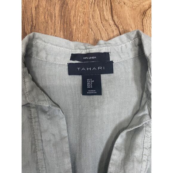 Tahari Women’s Light Green Popover Tunic Top 100% Linen 3/4 Sleeves Size Small - Picture 3 of 3